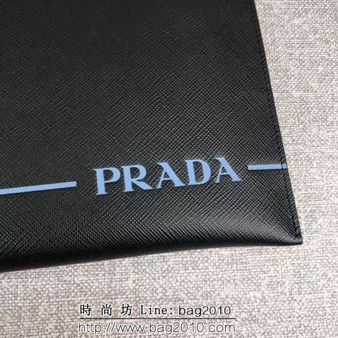 PRADA普拉達 專櫃最新款 限量版 十字紋牛皮 男士手包 2NG005 DD1726
